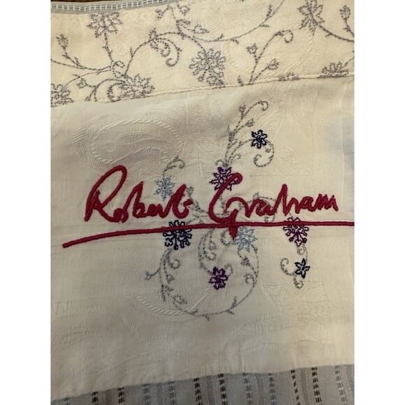 Robert Graham Shirt Men’s XL Striped Embroidered Signature Flip Cuff Long Flaws - Picture 3 of 16